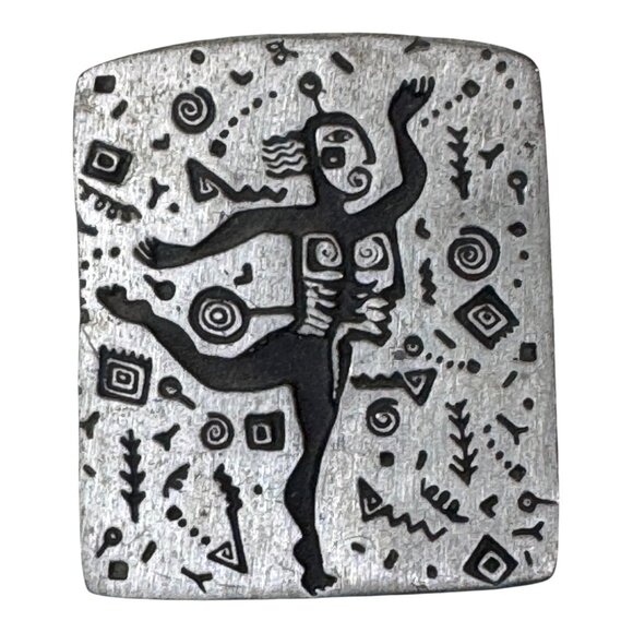 Urban Fetishes 1993 Petroglyph Pin Brooch Tribal Dancer Design Silver Tone 2" - Picture 1 of 6